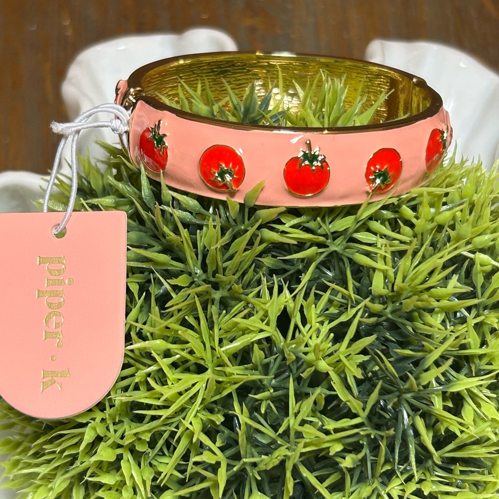 Piper K Pink and Gold Enamel Hinge Bracelet with Tomato Design Italian summer